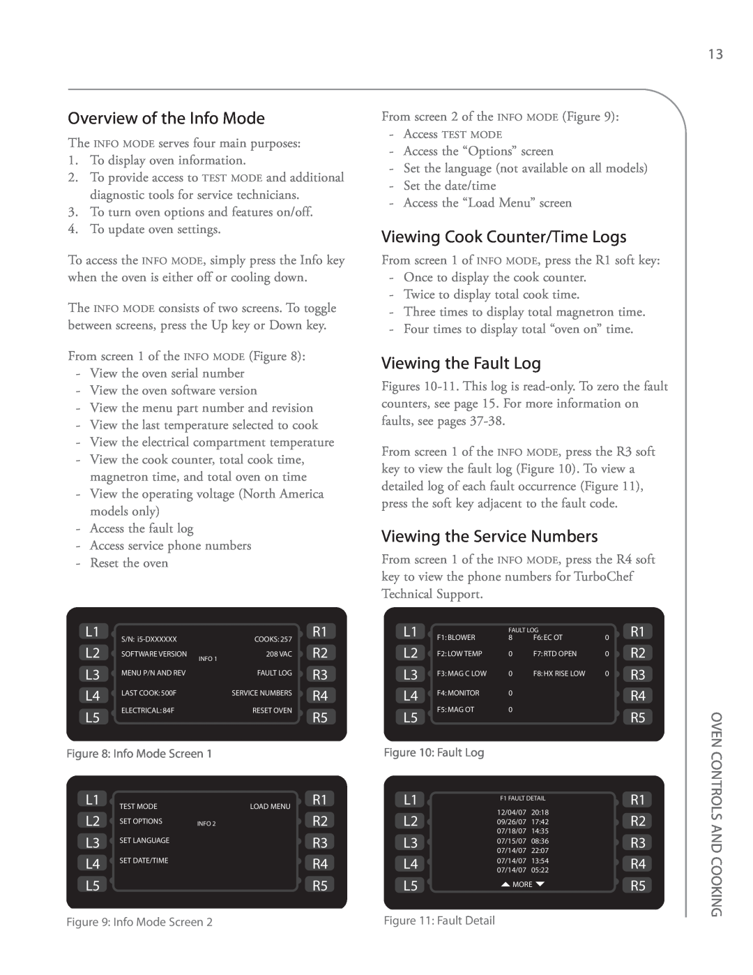 Turbo Chef Technologies i5 service manual Overview of the Info Mode, Viewing Cook Counter/Time Logs, Viewing the Fault Log 