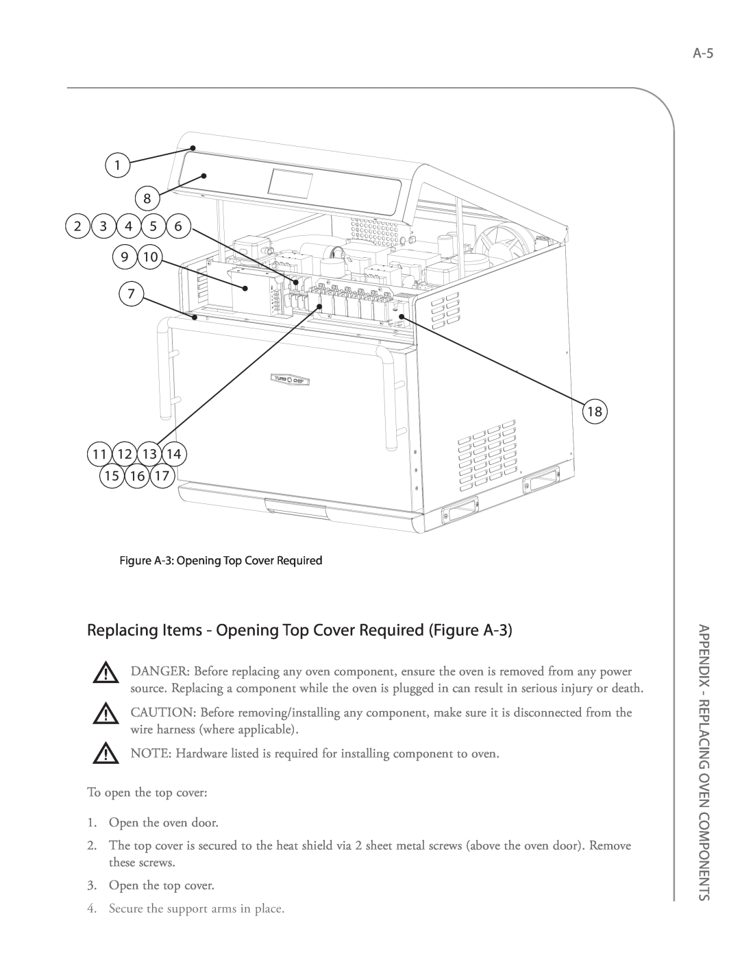 Turbo Chef Technologies i5 service manual Replacing Items - Opening Top Cover Required Figure A-3, 11 12 