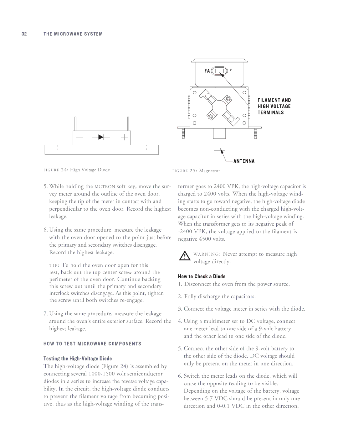 Turbo Chef Technologies NGC-1007 service manual Testing the High-Voltage Diode, How to Check a Diode 