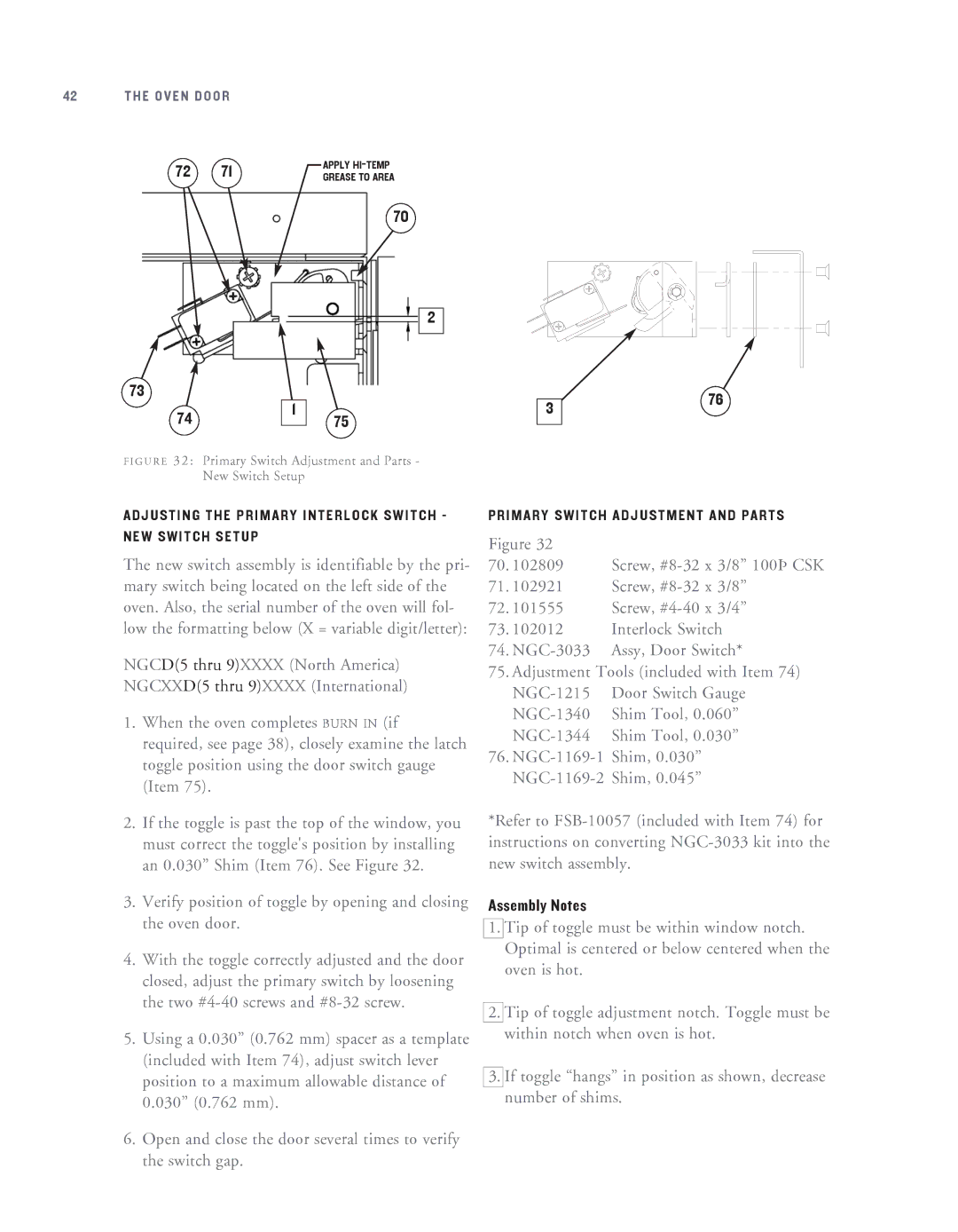 Turbo Chef Technologies NGC-1007 service manual Adjusting the Primary Interlock Switch NEW Switch Setup 