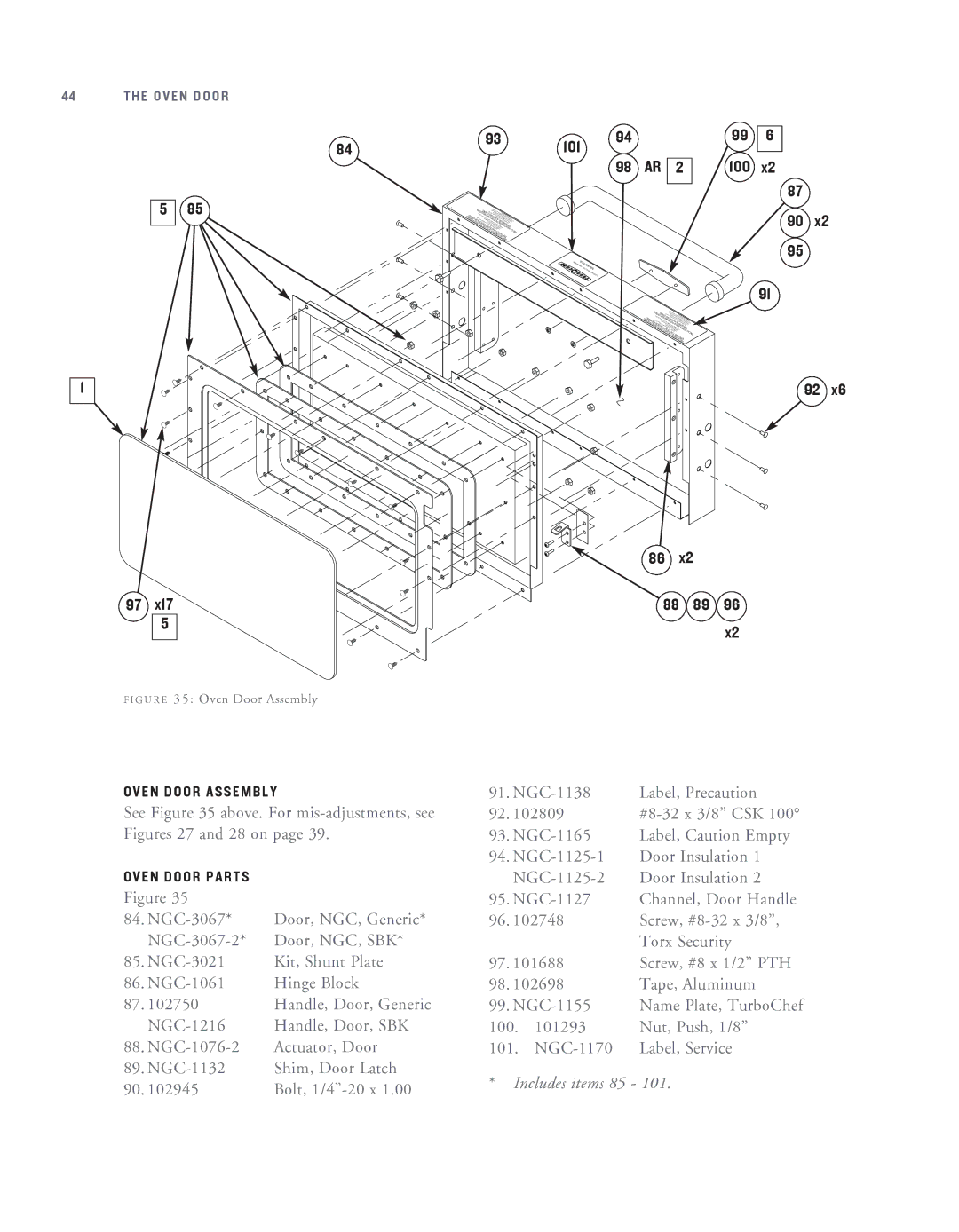 Turbo Chef Technologies NGC-1007 service manual 101, 98 AR 