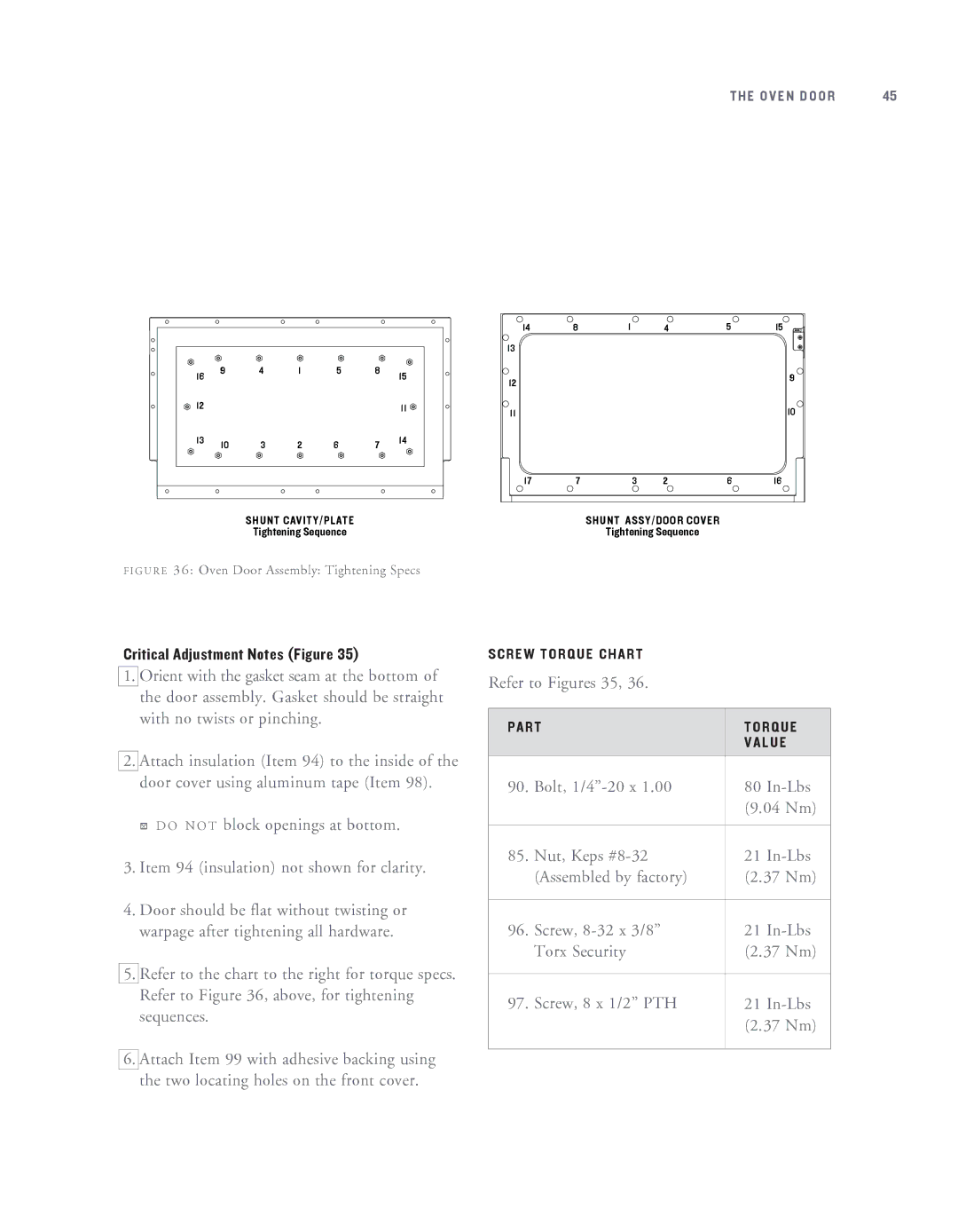 Turbo Chef Technologies NGC-1007 service manual Critical Adjustment Notes Figure, Refer to Figures 35 