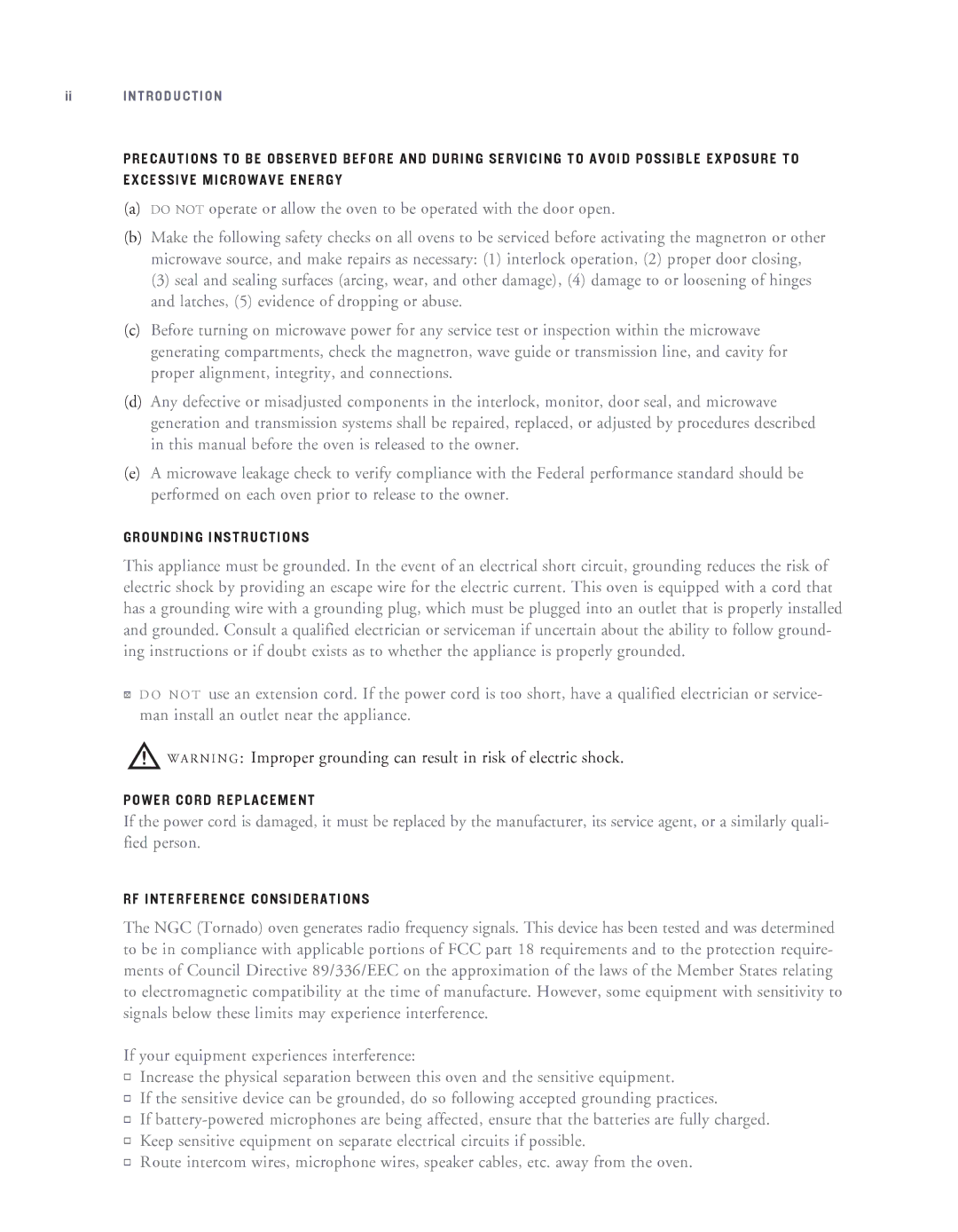 Turbo Chef Technologies NGC-1007 service manual Grounding Instructions 