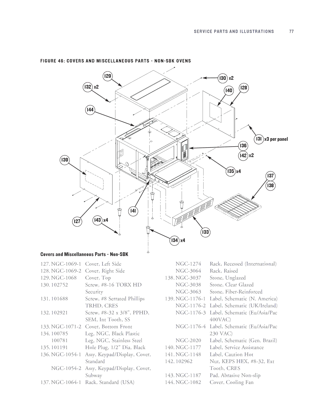 Turbo Chef Technologies NGC-1007 service manual 129 132 144 139 141, 135 137 138 133 134 