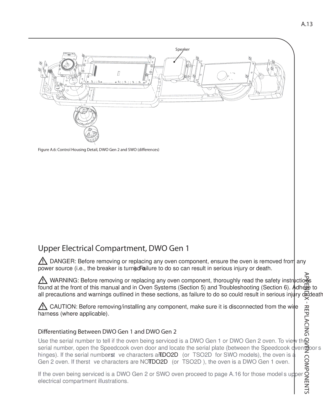 Turbo Chef Technologies Residential Single and Double Wall Oven service manual Upper Electrical Compartment, DWO Gen 