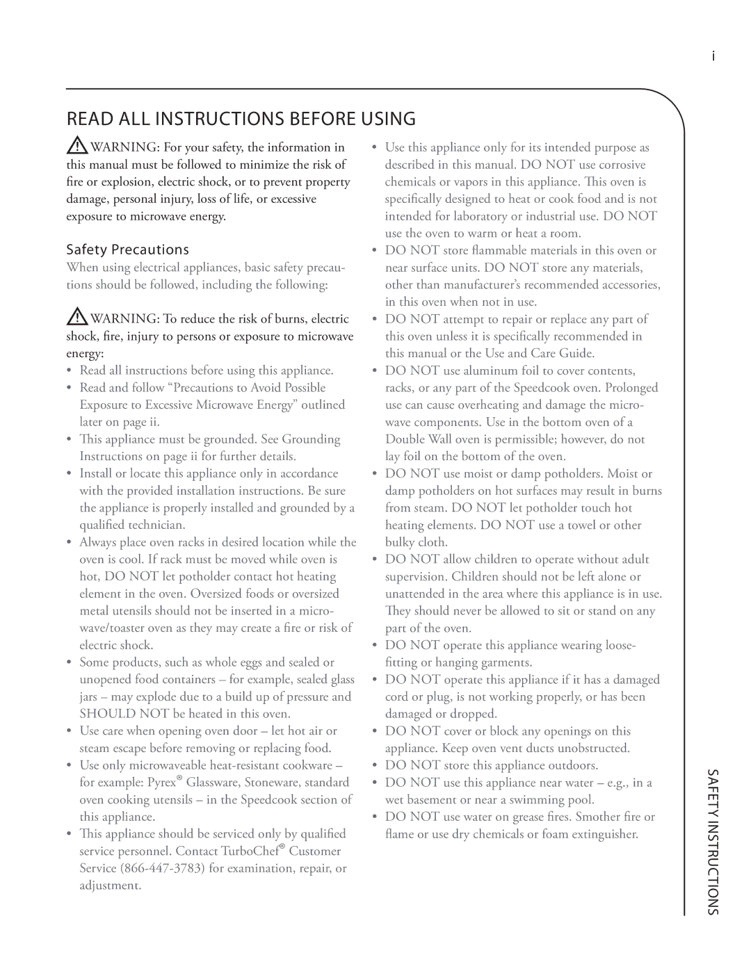 Turbo Chef Technologies Residential Single and Double Wall Oven Read ALL Instructions Before Using, Safety Precautions 