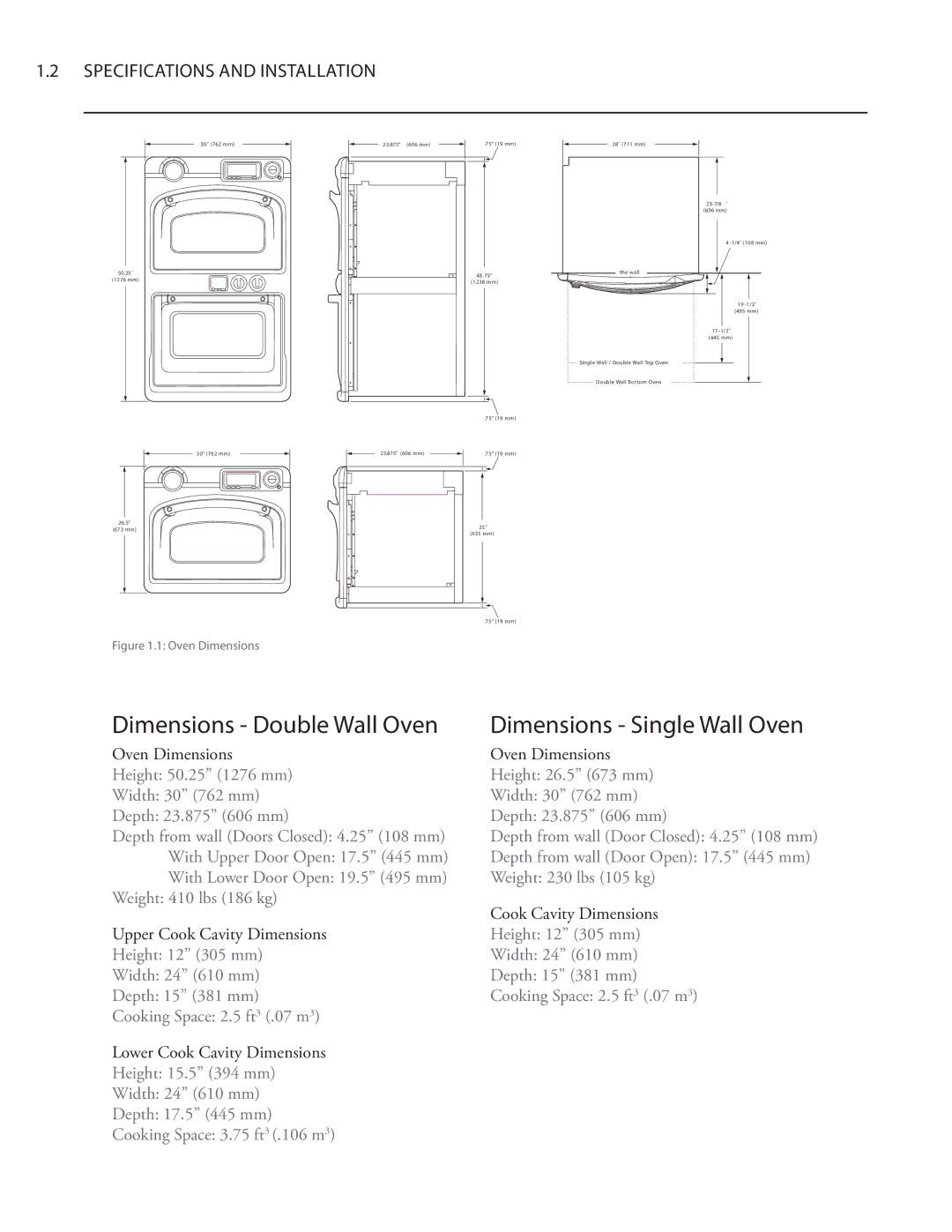 Turbo Chef Technologies Residential Single and Double Wall Oven Dimensions Double Wall Oven, Dimensions Single Wall Oven 