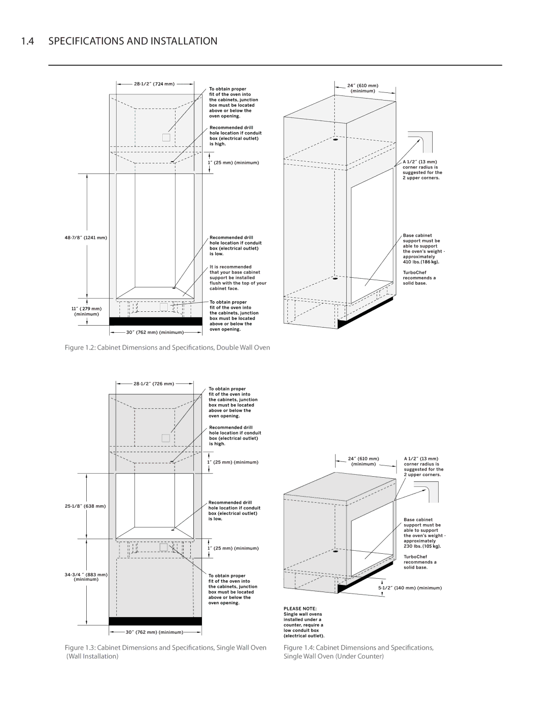 Turbo Chef Technologies Residential Single and Double Wall Oven Cabinet Dimensions and Specifications, Double Wall Oven 