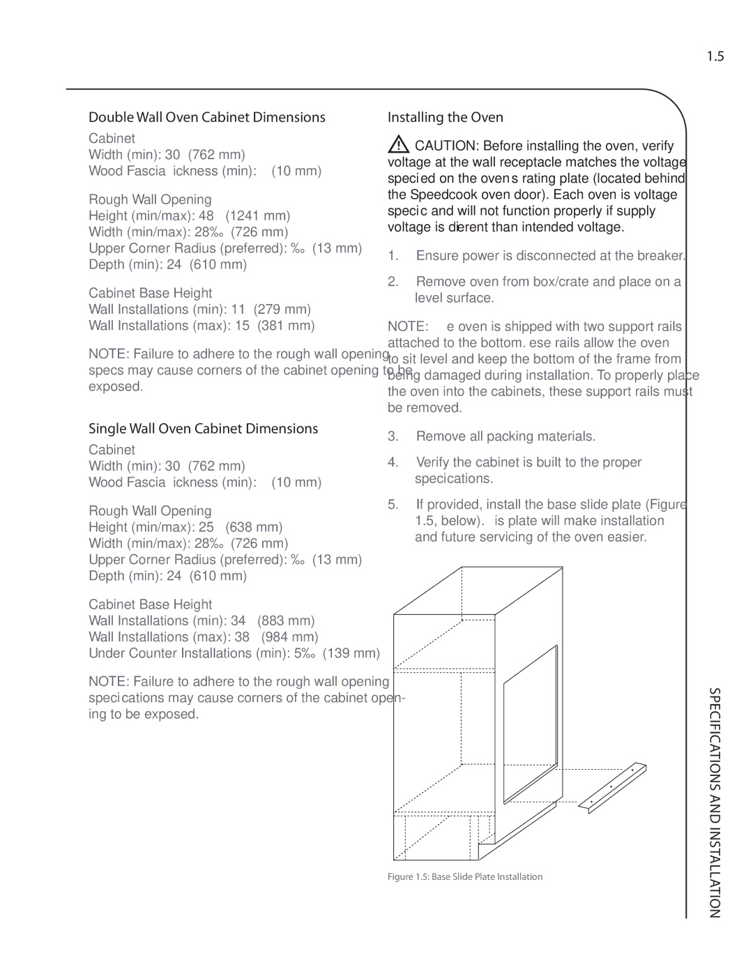 Turbo Chef Technologies Residential Single and Double Wall Oven Double Wall Oven Cabinet Dimensions, Installing the Oven 