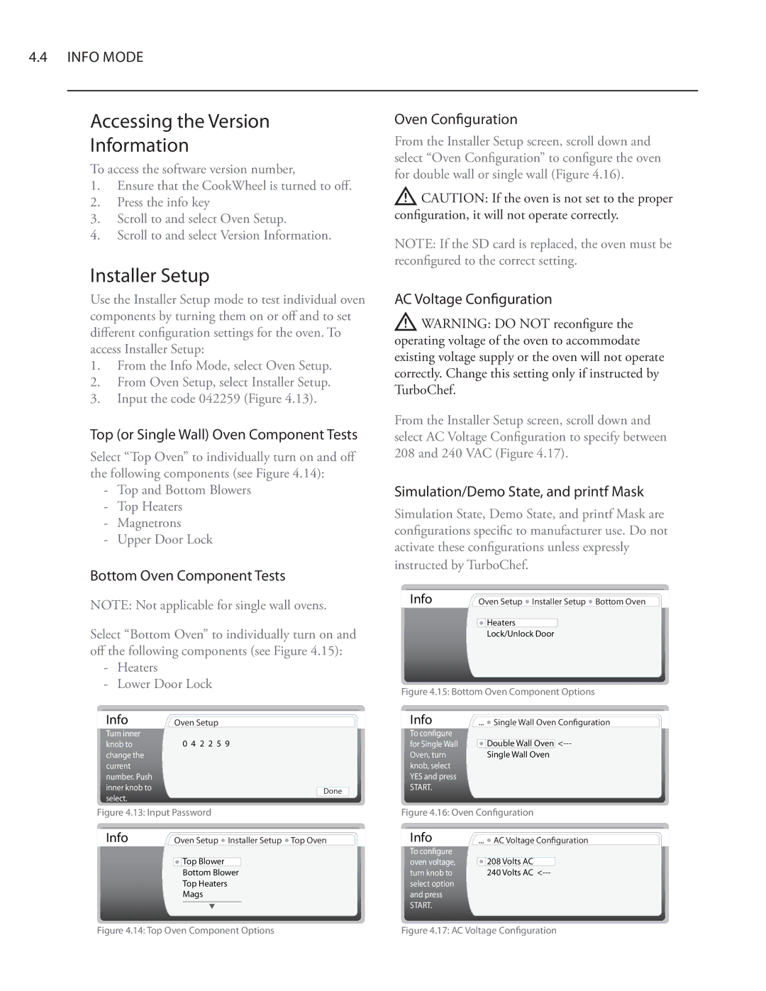 Turbo Chef Technologies Residential Single and Double Wall Oven Accessing the Version, Information, Installer Setup 