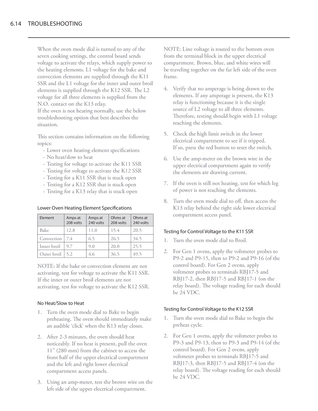 Turbo Chef Technologies Residential Single and Double Wall Oven service manual No Heat/Slow to Heat 