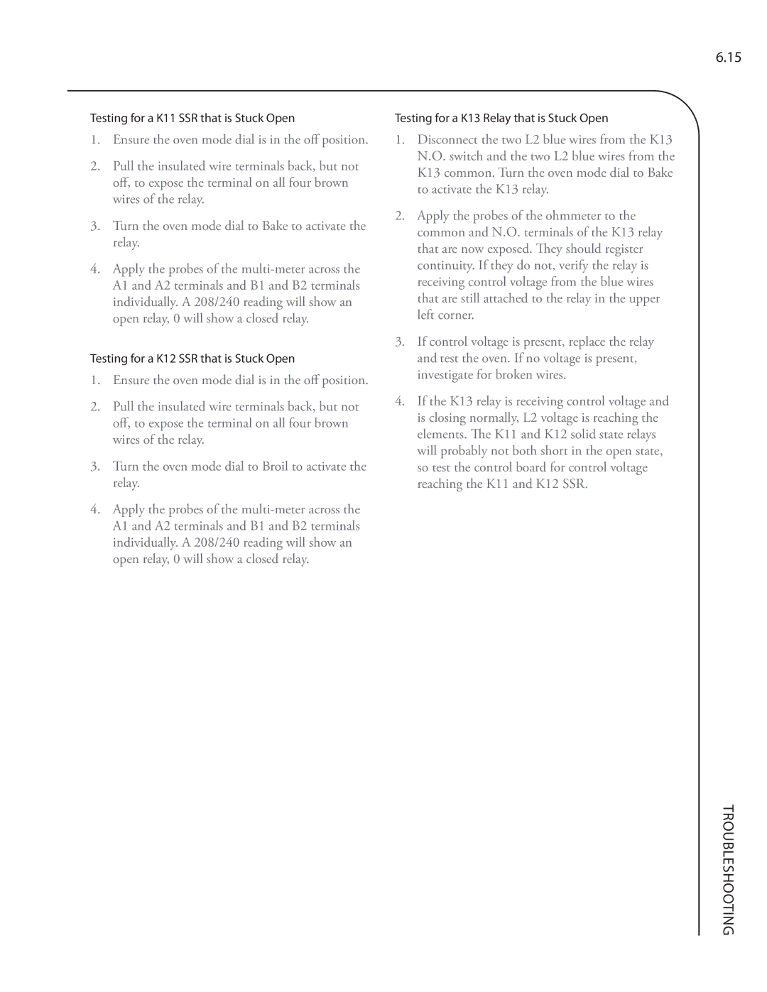 Turbo Chef Technologies Residential Single and Double Wall Oven service manual Testing for a K11 SSR that is Stuck Open 