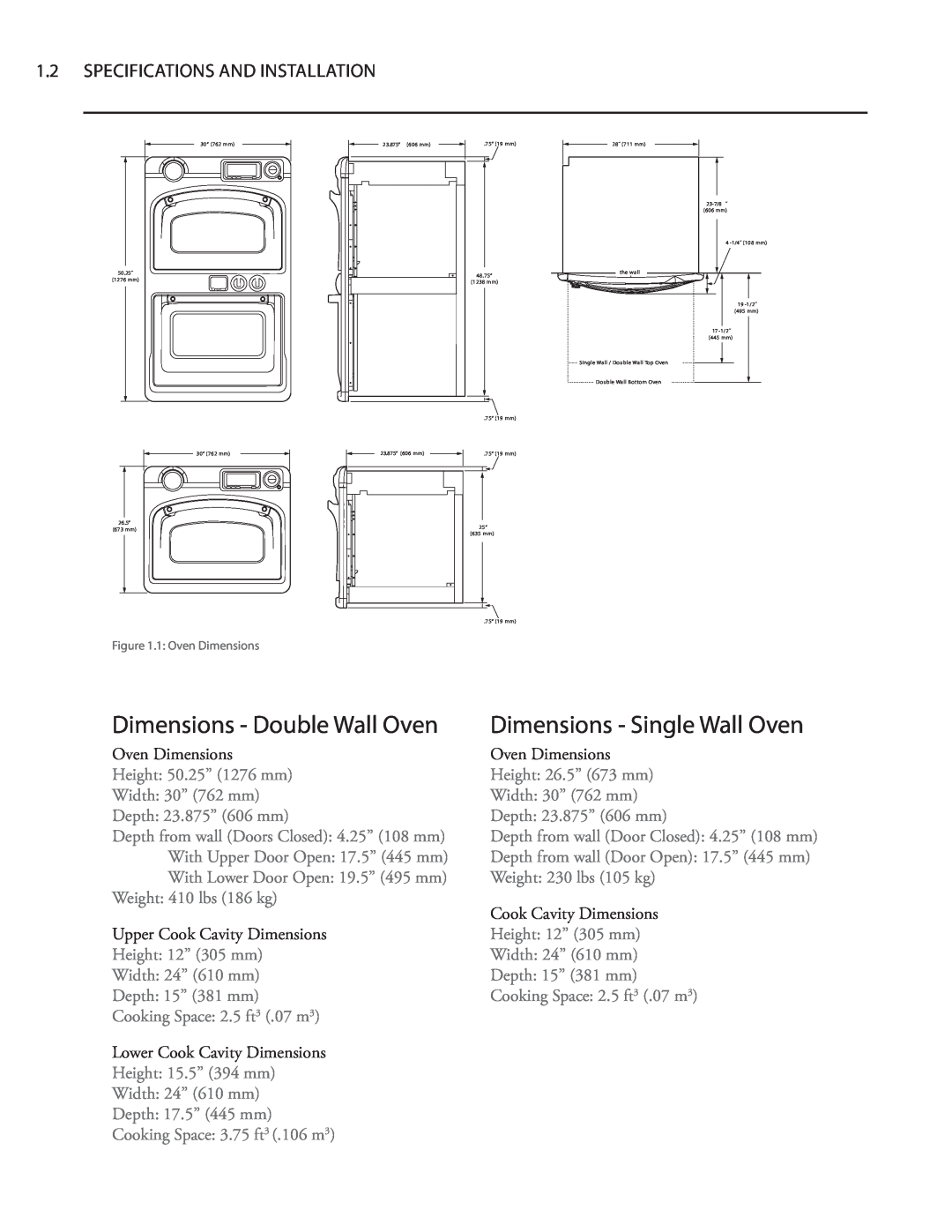 Turbo Chef Technologies Residential Single and Double Wall Oven service manual Dimensions - Double Wall Oven 