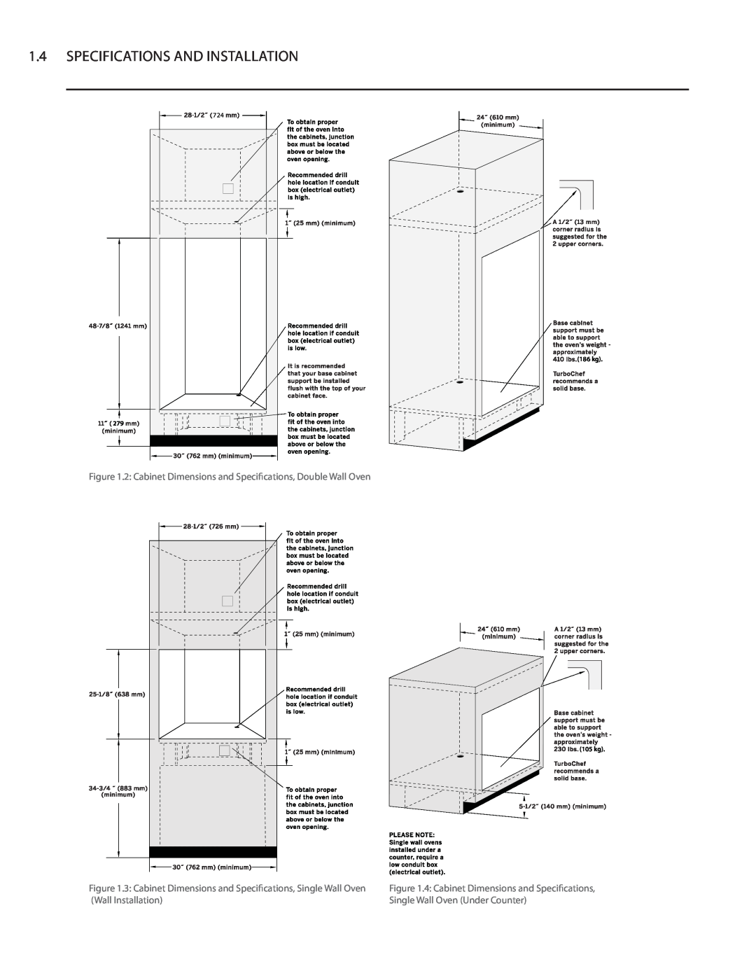 Turbo Chef Technologies Residential Single and Double Wall Oven Specifications And Installation, Wall Installation, 186 kg 