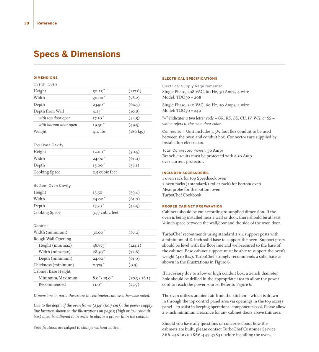 Turbo Chef Technologies TD030*208, TD030*240 manual Specs & Dimensions, With top door open, With bottom door open 