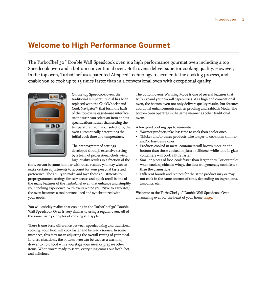 Turbo Chef Technologies TD030*240, TD030*208 manual Welcome to High Performance Gourmet 