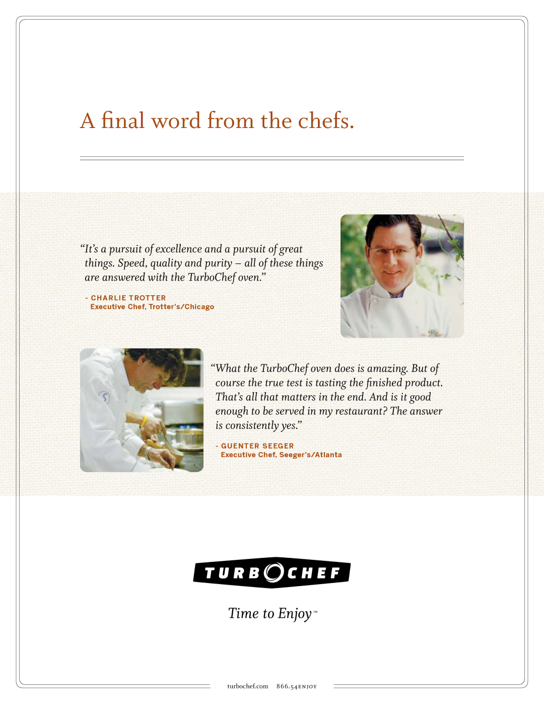 Turbo Chef Technologies TDO30 * 208, TDO30 * 240 manual Final word from the chefs 