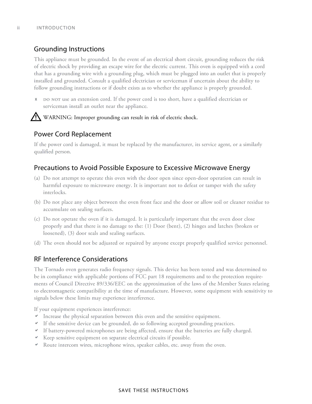 Turbo Chef Technologies Tornado 2 owner manual Grounding Instructions 