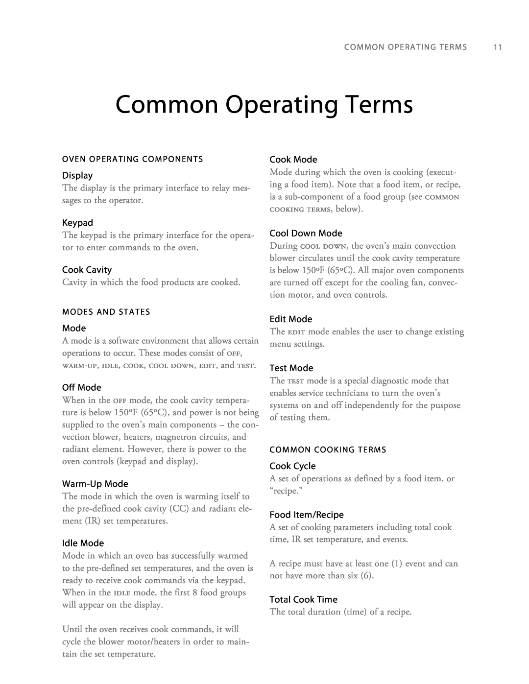 Turbo Chef Technologies Tornado 2 owner manual Common Operating Terms 