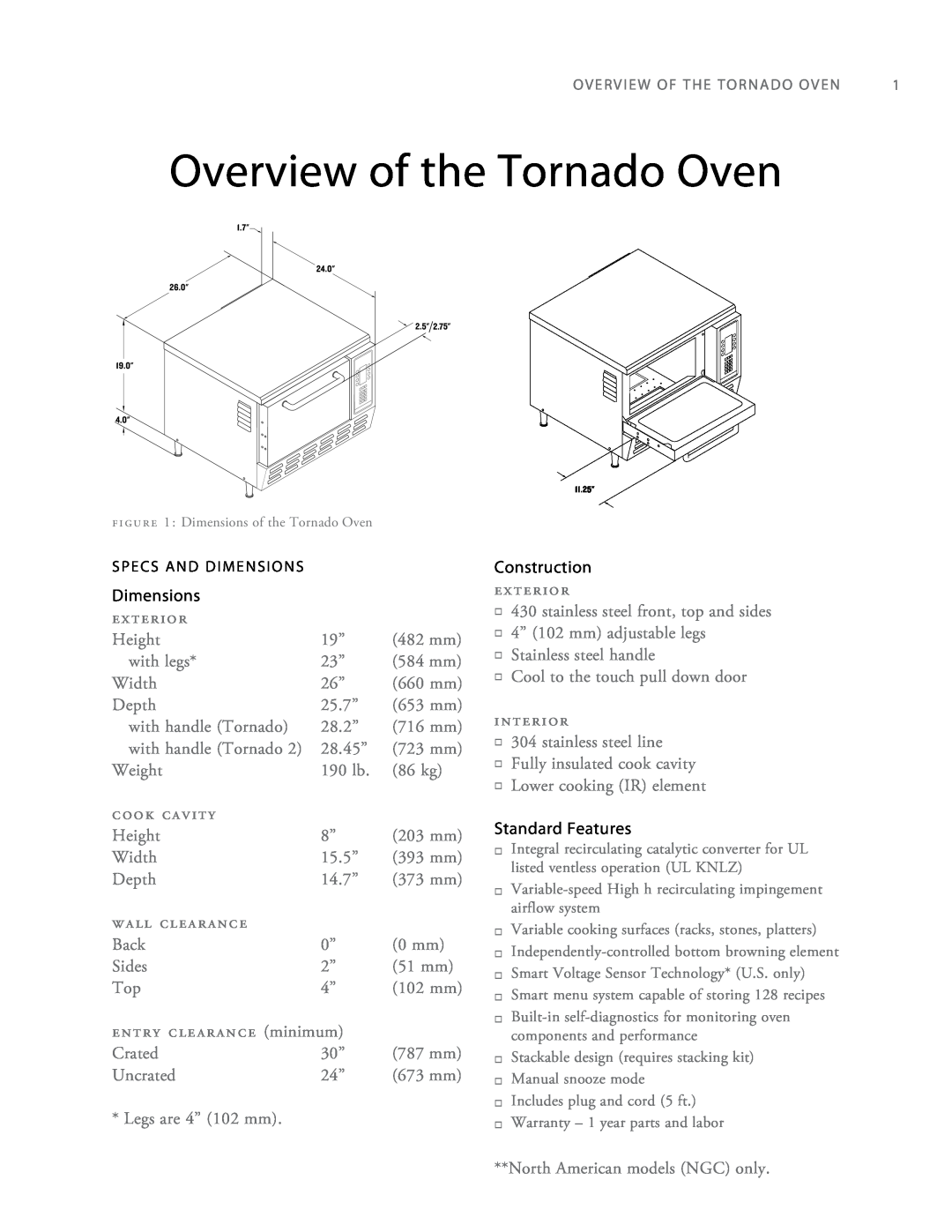 Turbo Chef Technologies Tornado 2 owner manual Overview of the Tornado Oven, Dimensions 