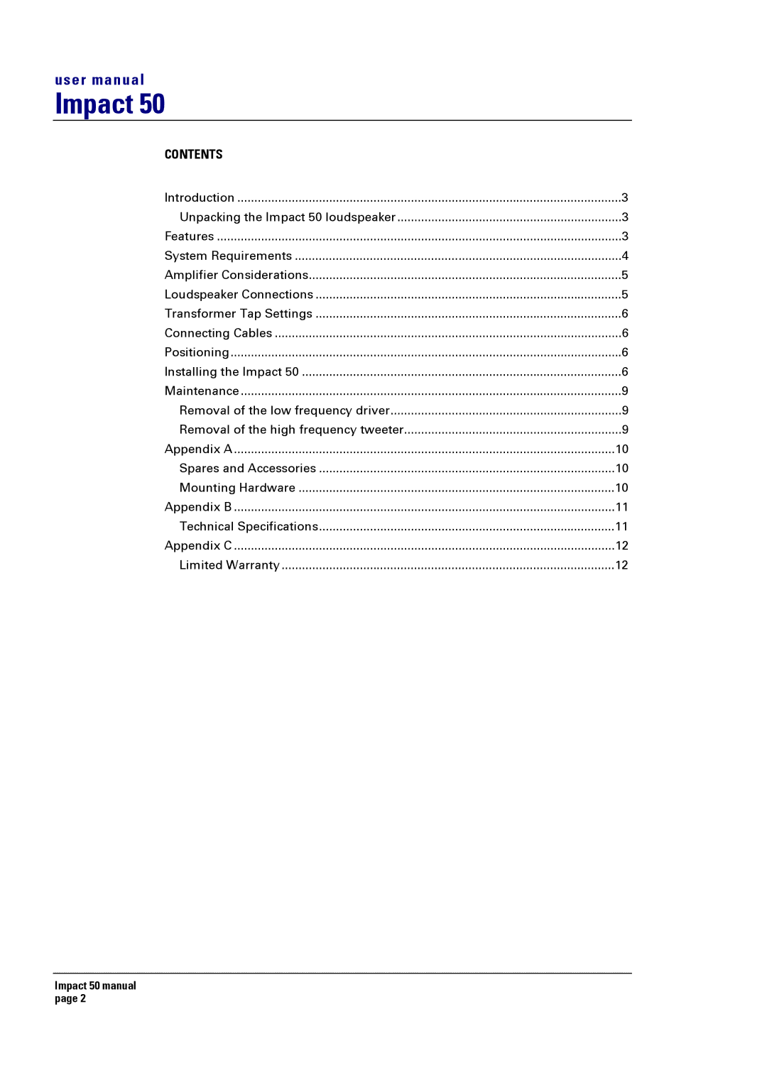 Turbosound 50T user manual Impact 