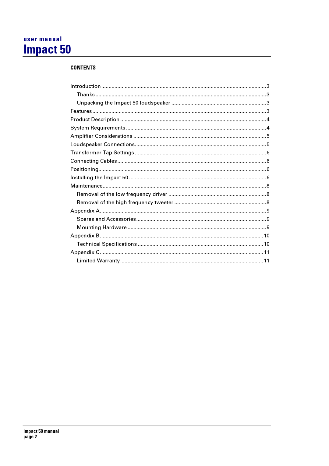 Turbosound Impact 50T, Impact 50S user manual 