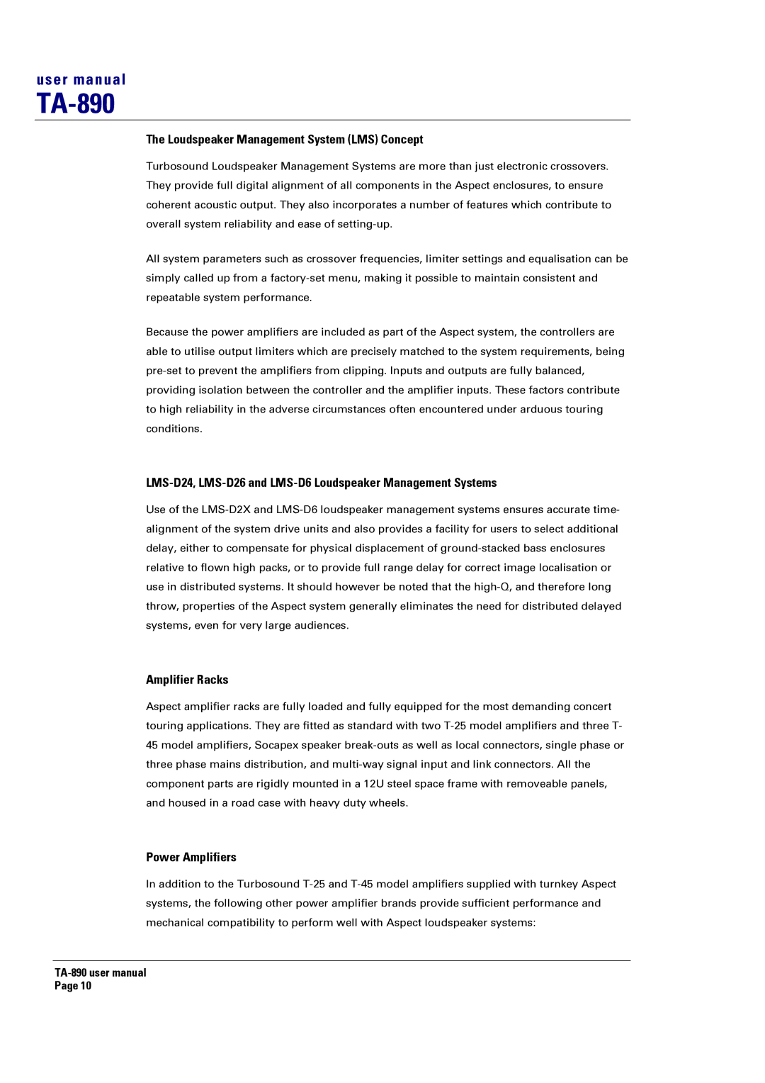 Turbosound Loudspeaker Management System LMS Concept, LMS-D24, LMS-D26 and LMS-D6 Loudspeaker Management Systems 