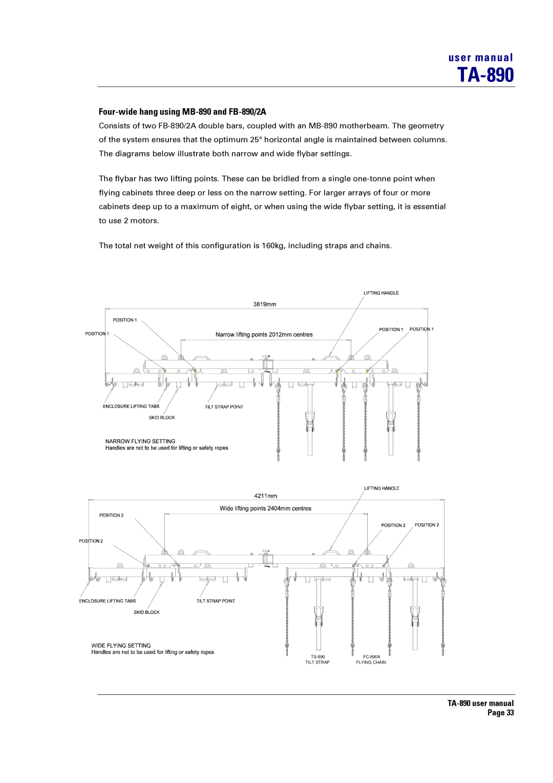 Turbosound LMS-D6, LMS-D24, LMS-D26 user manual Four-wide hang using MB-890 and FB-890/2A 