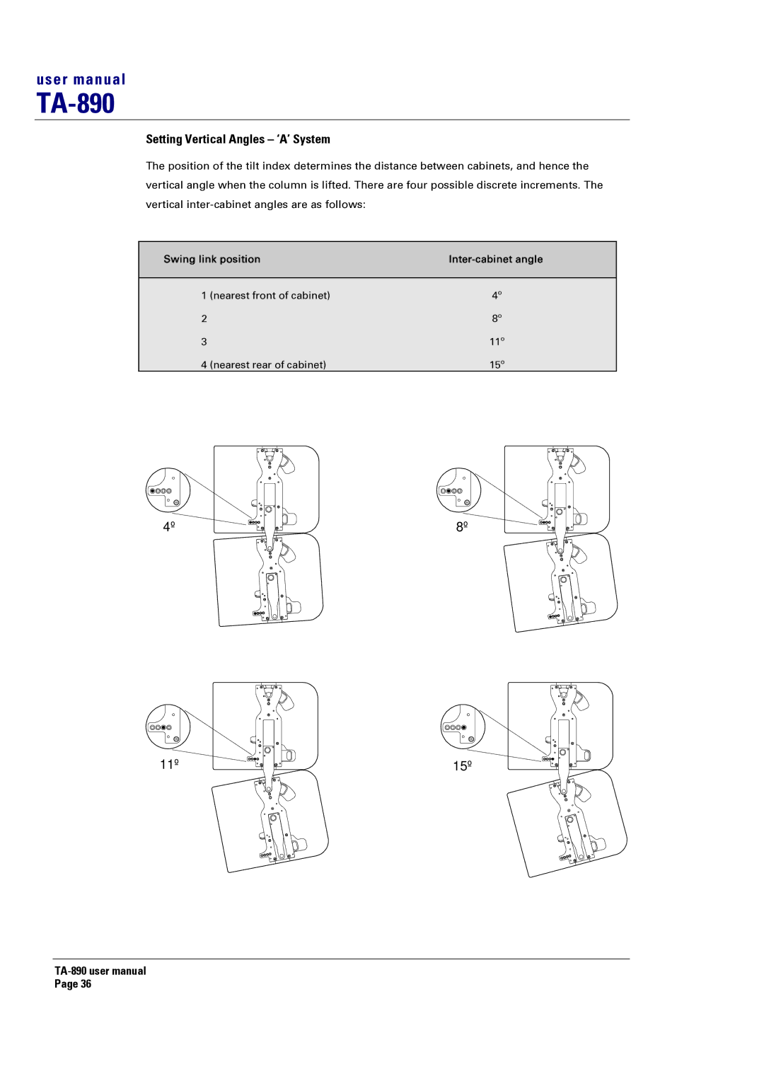 Turbosound LMS-D6, LMS-D24, LMS-D26 user manual Setting Vertical Angles ‘A’ System 