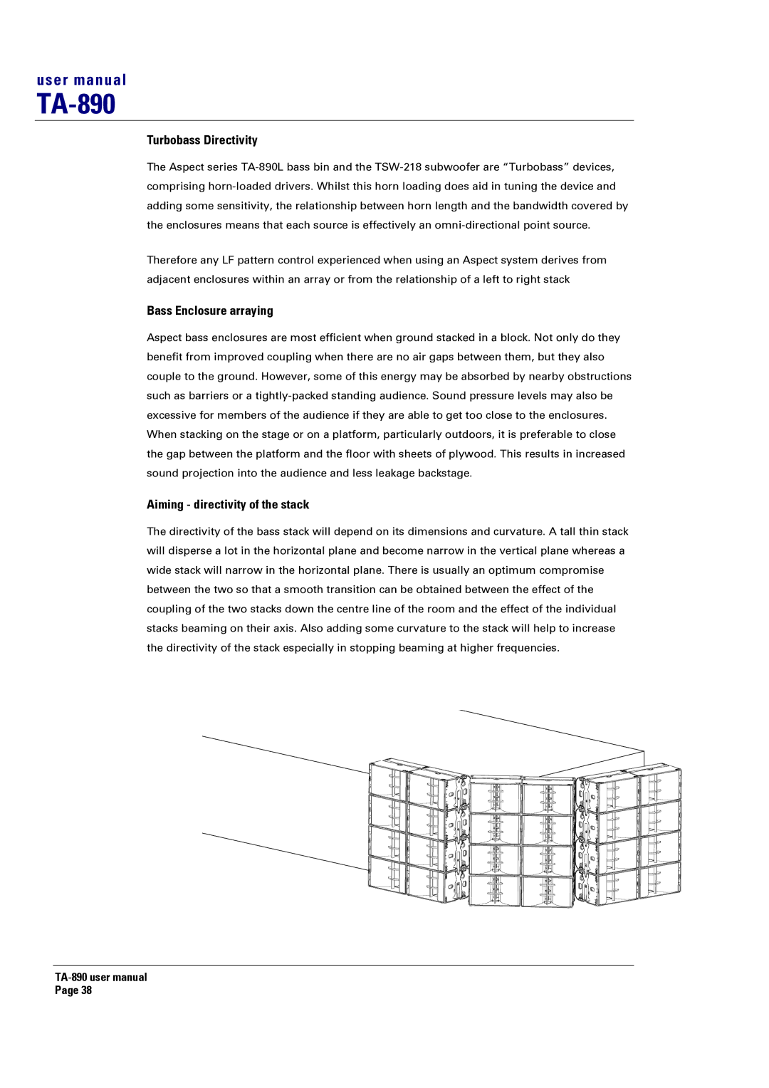 Turbosound LMS-D26, LMS-D6, LMS-D24 Turbobass Directivity, Bass Enclosure arraying, Aiming directivity of the stack 