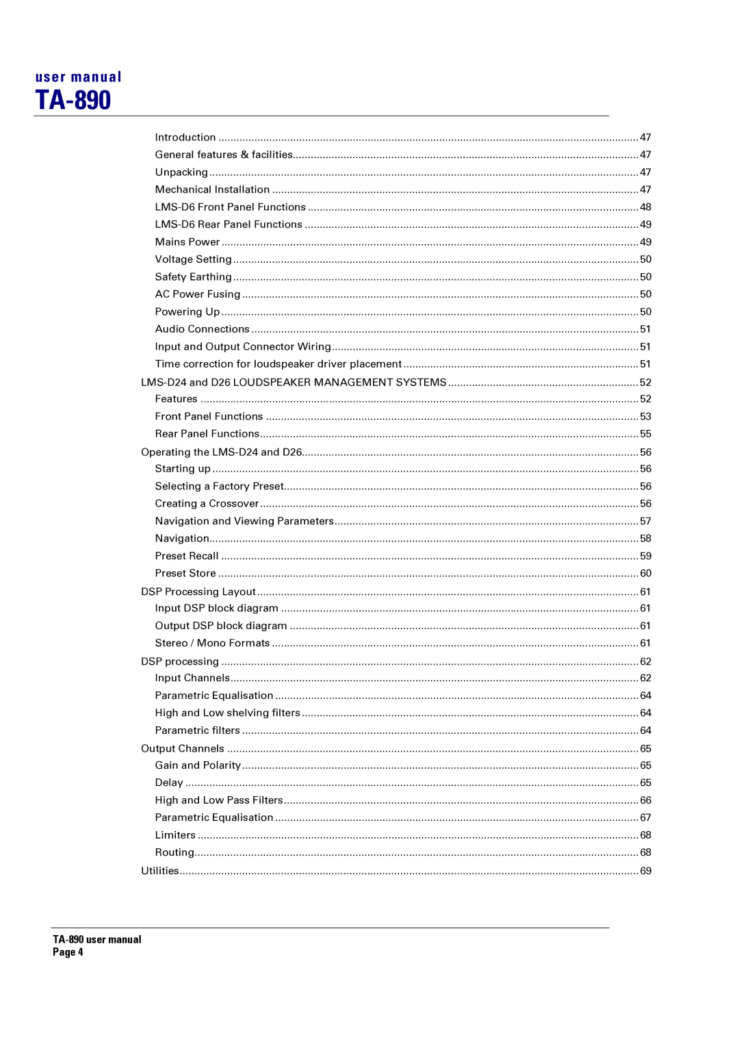 Turbosound LMS-D24, LMS-D6, LMS-D26 user manual TA-890 