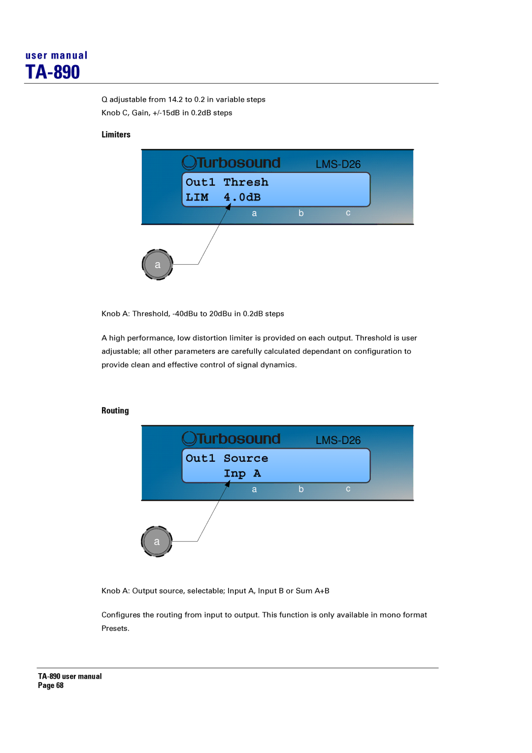 Turbosound LMS-D26, LMS-D6, LMS-D24 user manual Limiters, Routing 