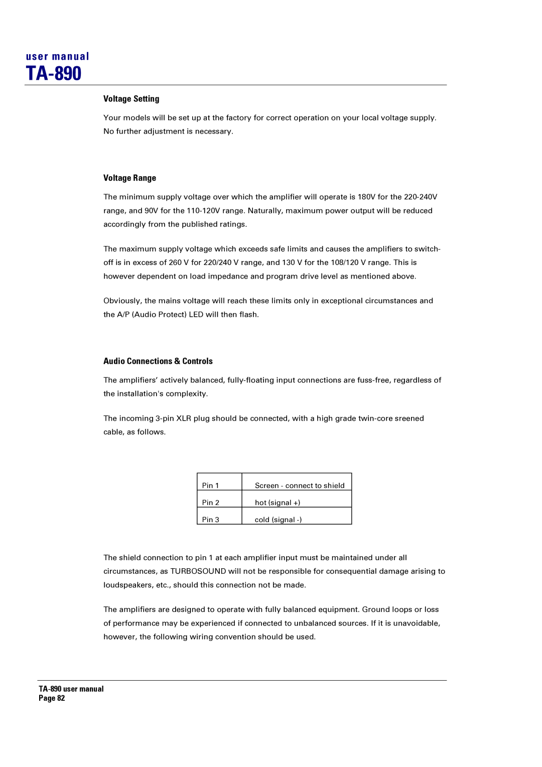 Turbosound LMS-D24, LMS-D6, LMS-D26 user manual Voltage Range, Audio Connections & Controls 