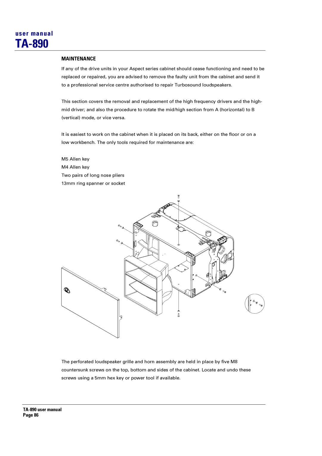 Turbosound LMS-D26, LMS-D6, LMS-D24 user manual Maintenance 