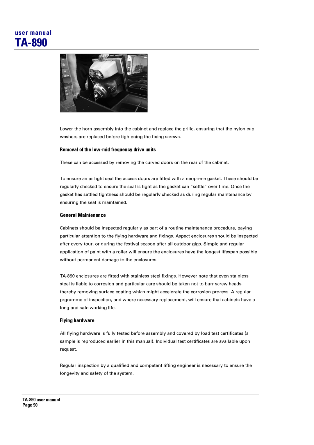 Turbosound LMS-D6, LMS-D24, LMS-D26 user manual Removal of the low-mid frequency drive units, General Maintenance 