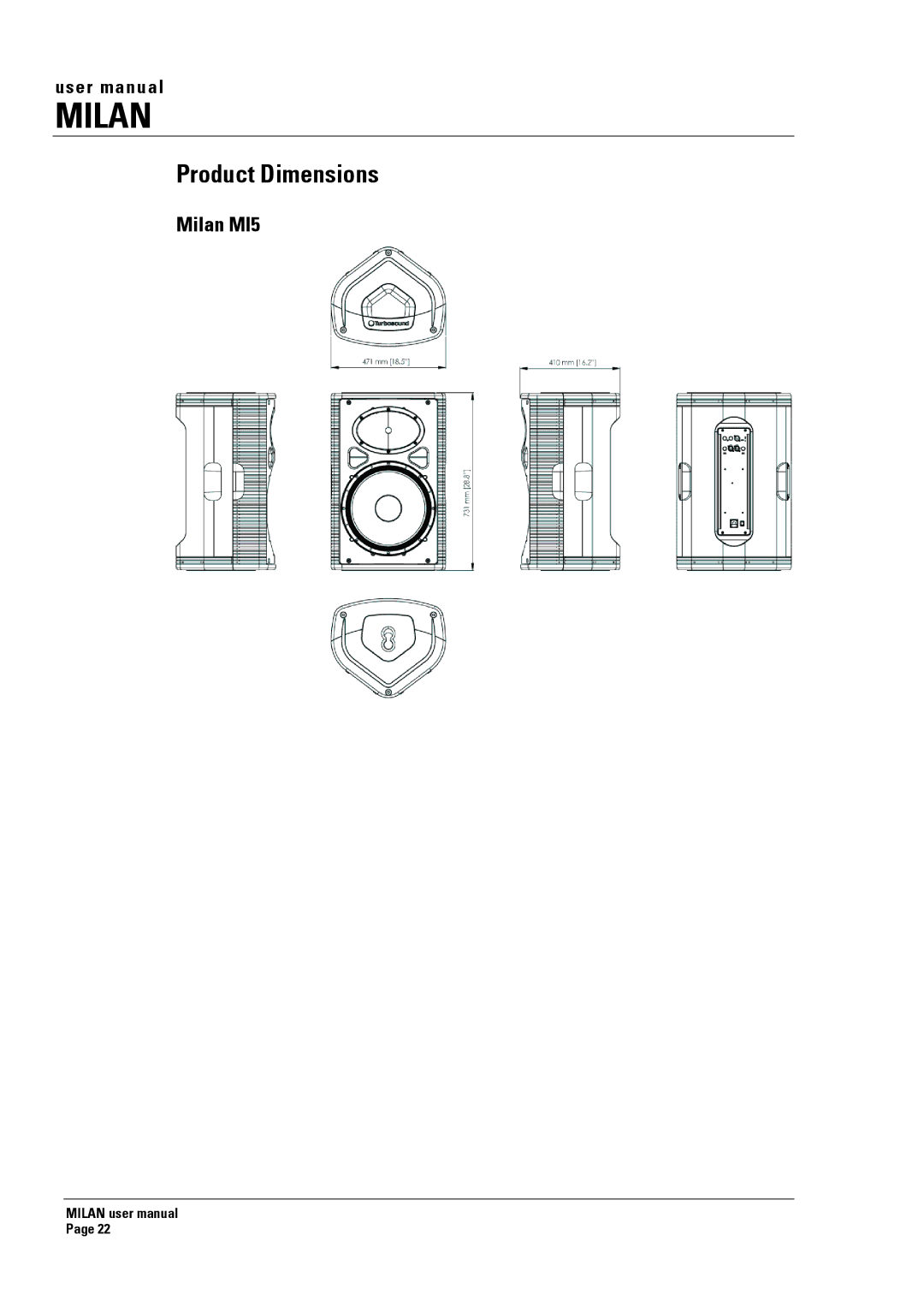 Turbosound manual Product Dimensions, Milan MI5 