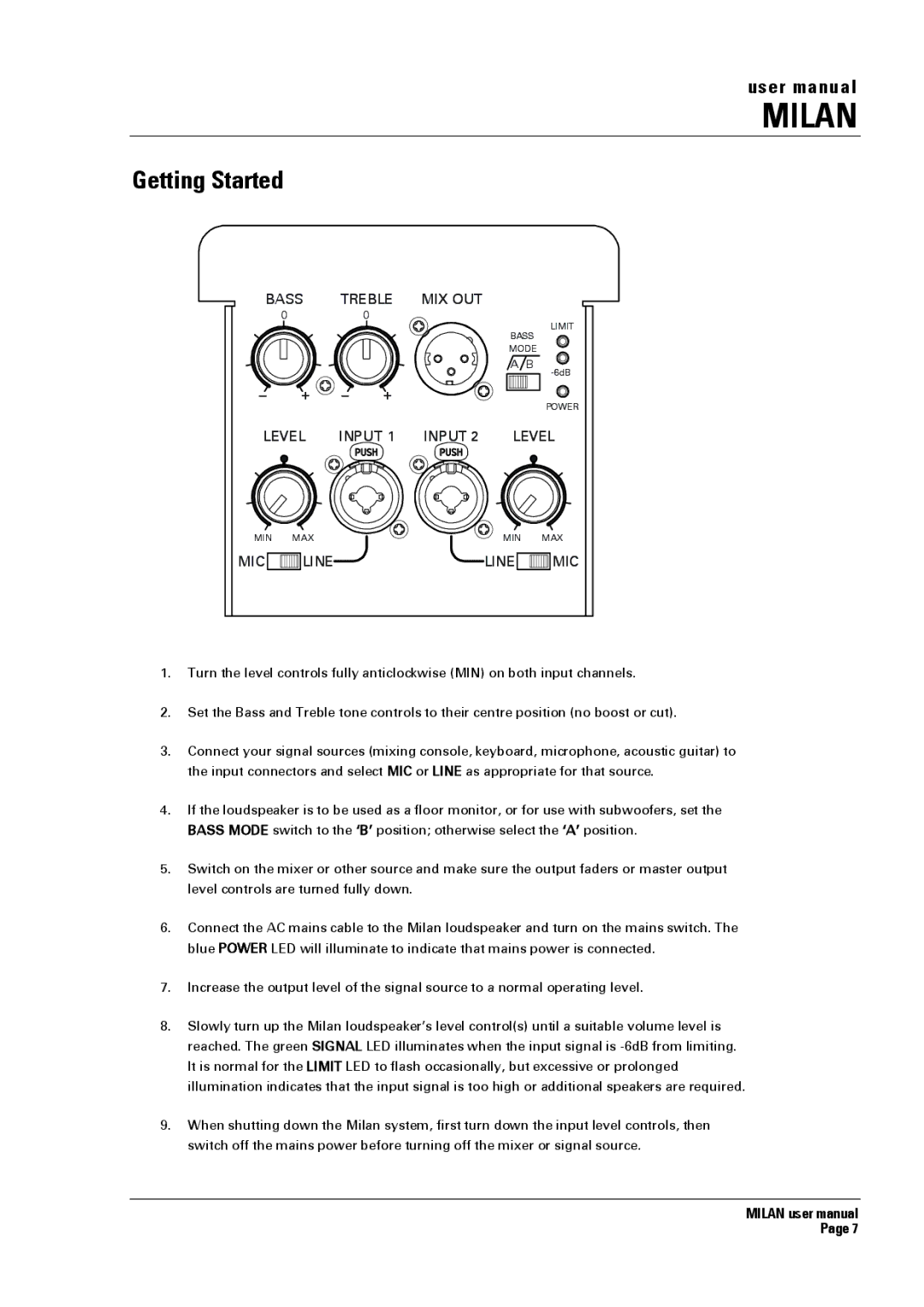 Turbosound MI5 manual Getting Started, MIC Line 