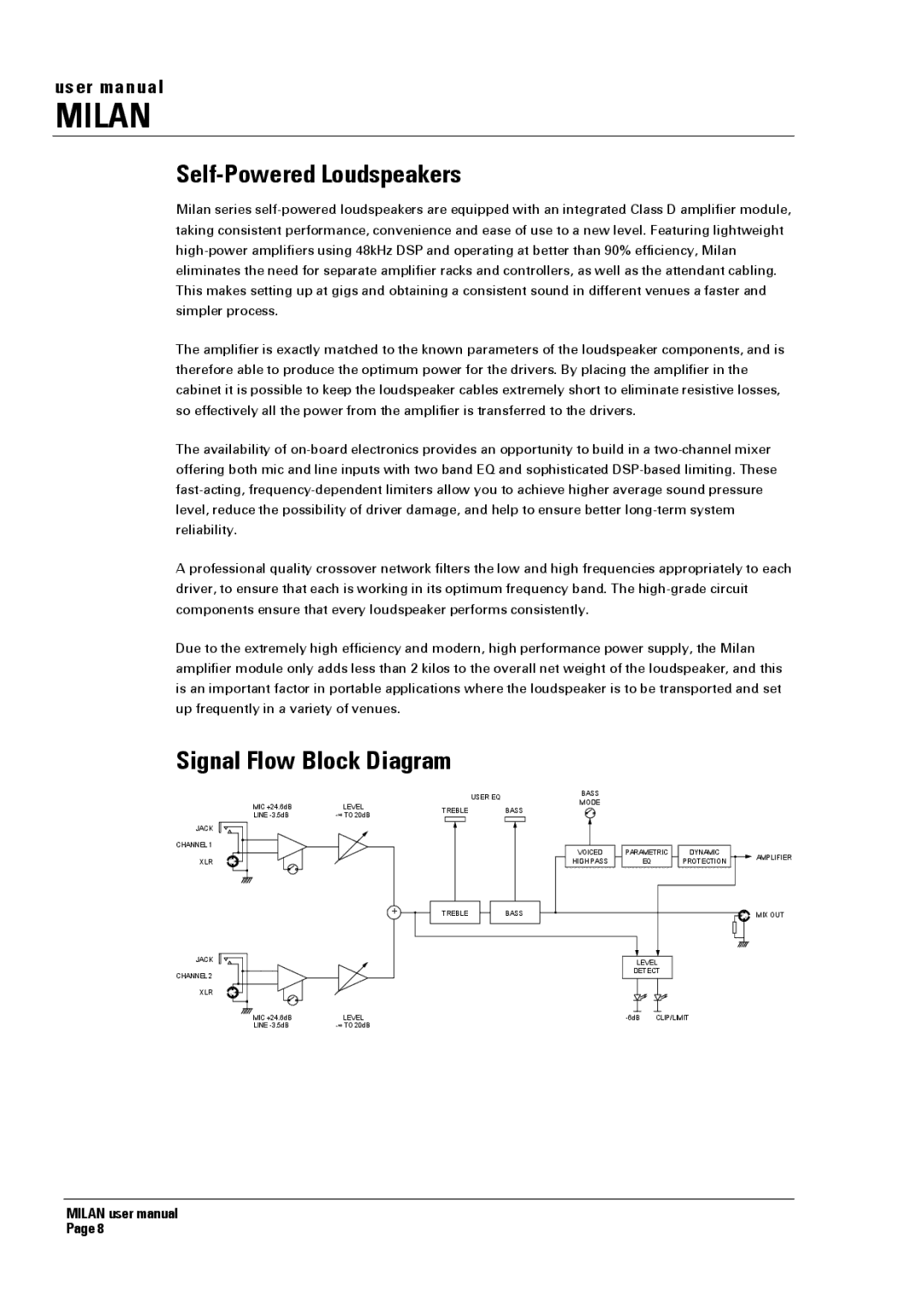 Turbosound MI5 manual Self-Powered Loudspeakers, Signal Flow Block Diagram 