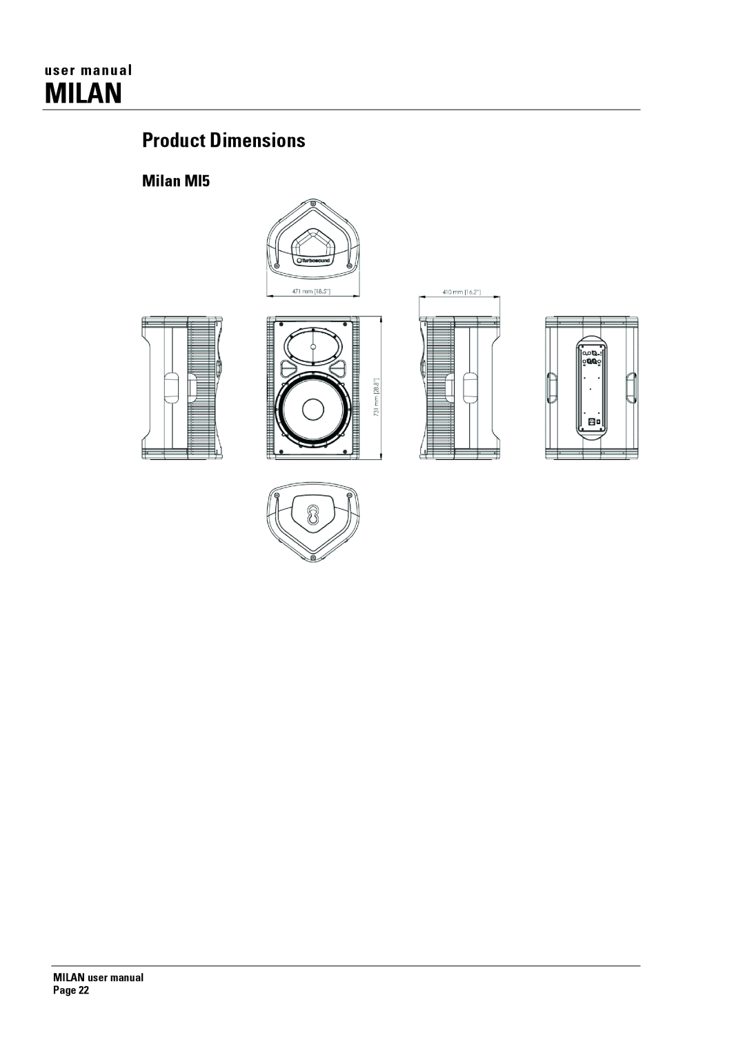 Turbosound Product Dimensions, Milan MI5, user manual 