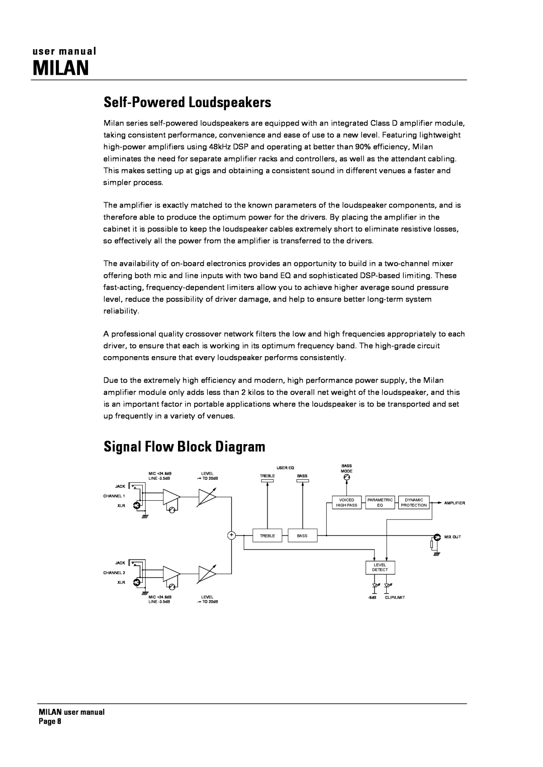 Turbosound MI5 Self-PoweredLoudspeakers, Signal Flow Block Diagram, Milan, user manual 