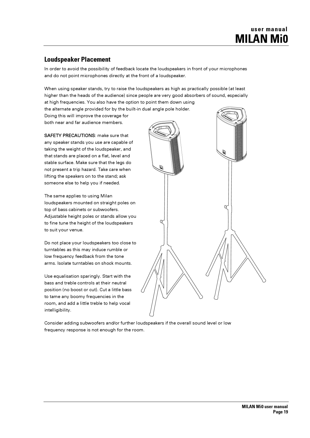 Turbosound Milan Mi0 manual Loudspeaker Placement 