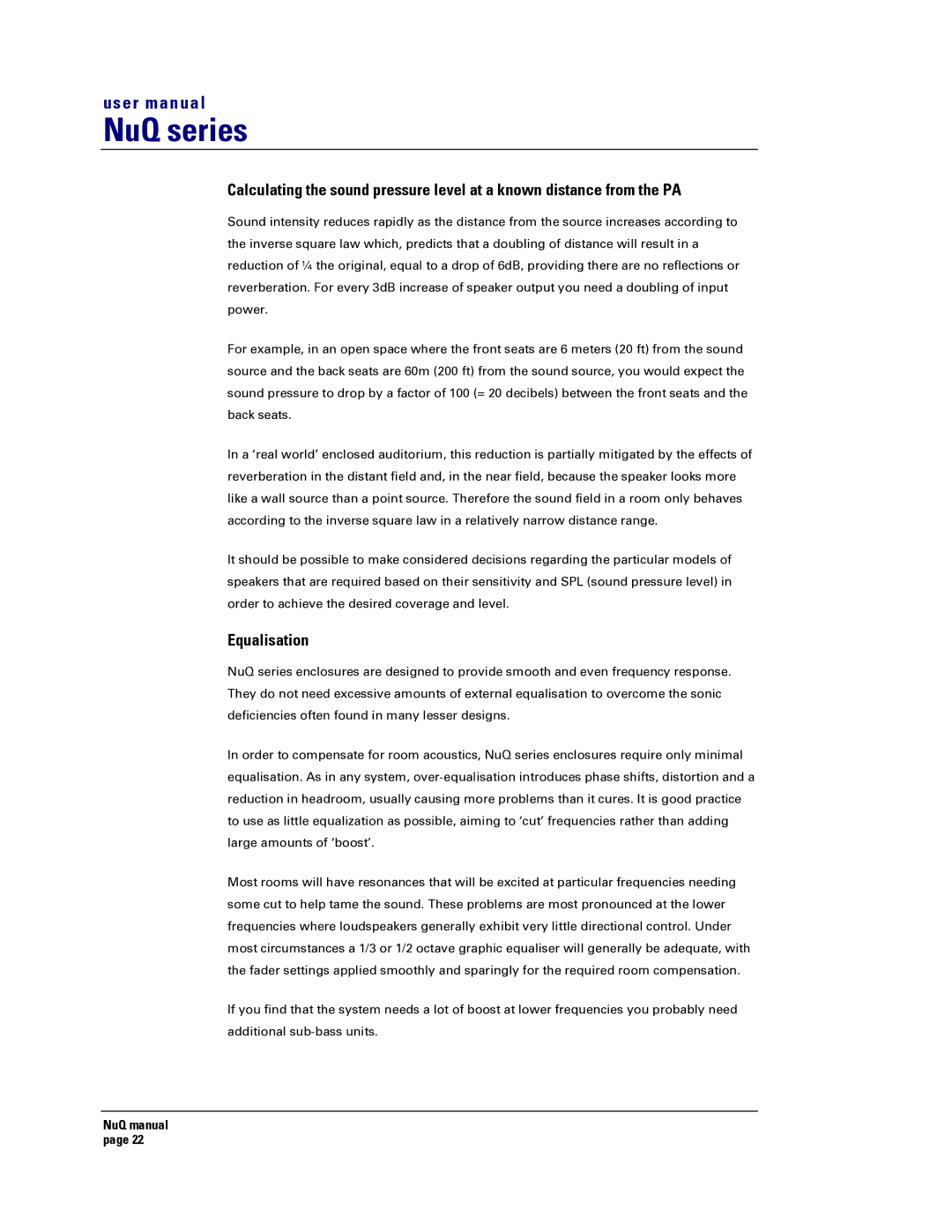 Turbosound NuQ SERIES user manual Equalisation 