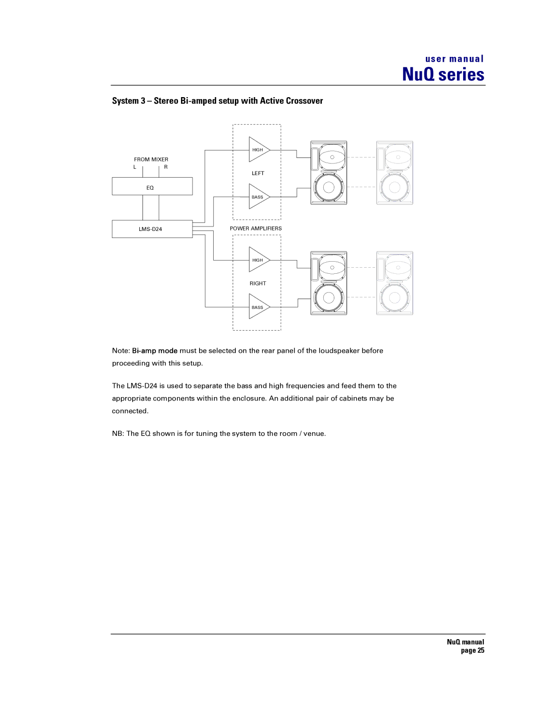 Turbosound NuQ SERIES user manual System 3 Stereo Bi-amped setup with Active Crossover 