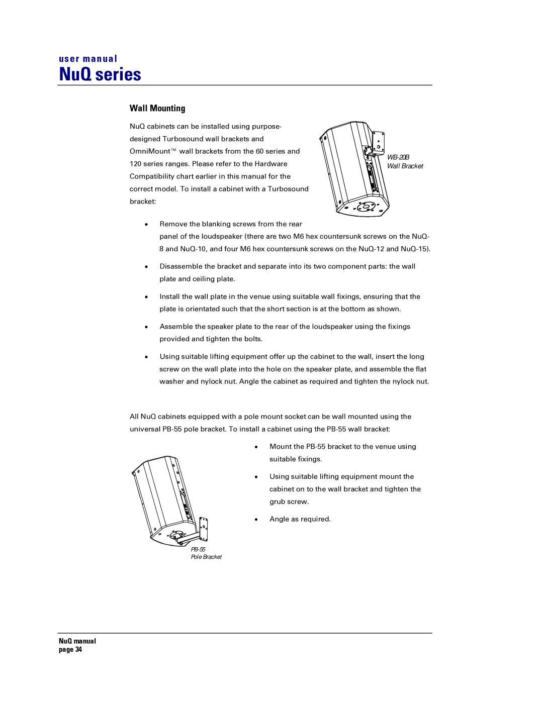 Turbosound NuQ SERIES user manual Wall Mounting 