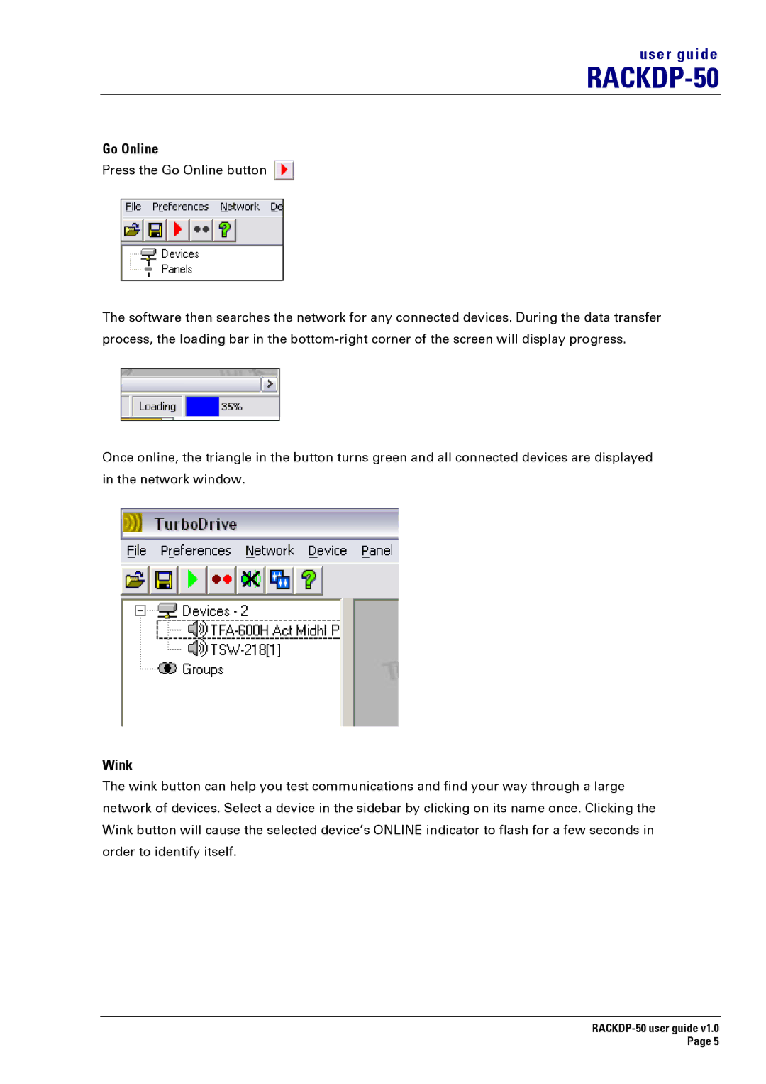 Turbosound RACKDP-50 manual Go Online, Wink 