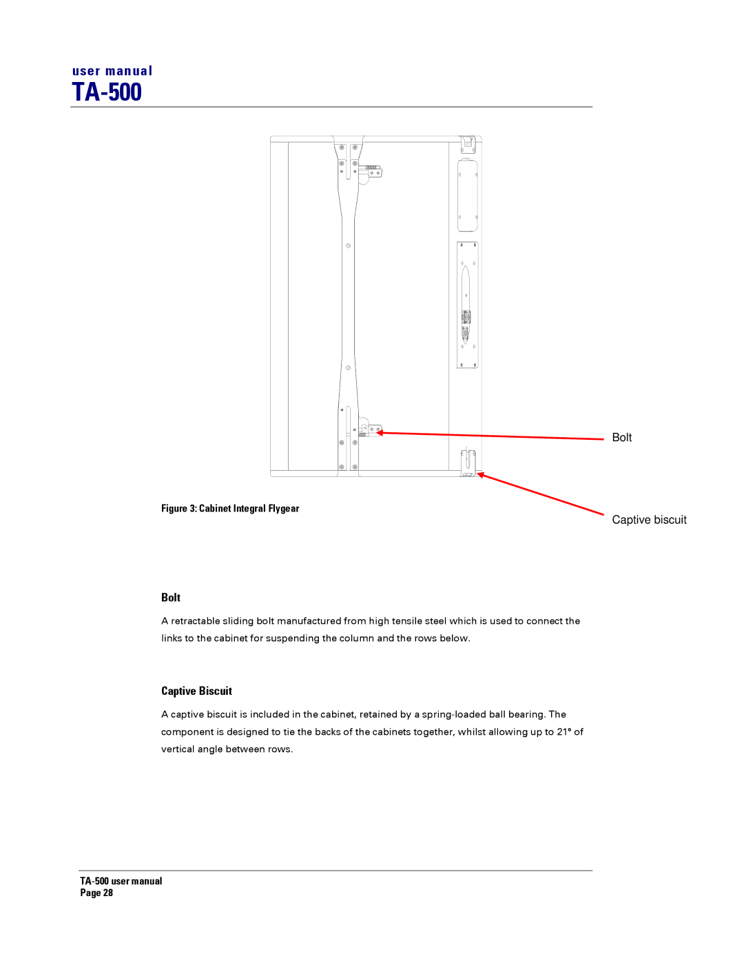 Turbosound TA-500TDP, TA-500HDP, TA-500DP, TA-500HM user manual Bolt, Captive Biscuit 