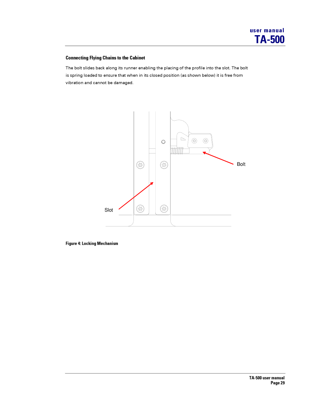 Turbosound TA-500TDP, TA-500HDP, TA-500DP, TA-500HM user manual Connecting Flying Chains to the Cabinet, Locking Mechanism 