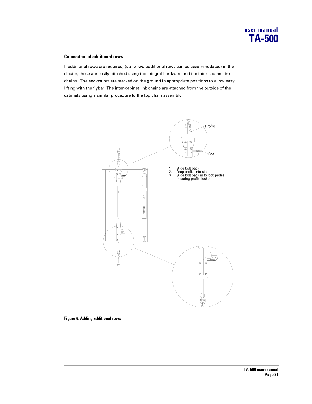 Turbosound TA-500TDP, TA-500HDP, TA-500DP, TA-500HM user manual Connection of additional rows, Adding additional rows 