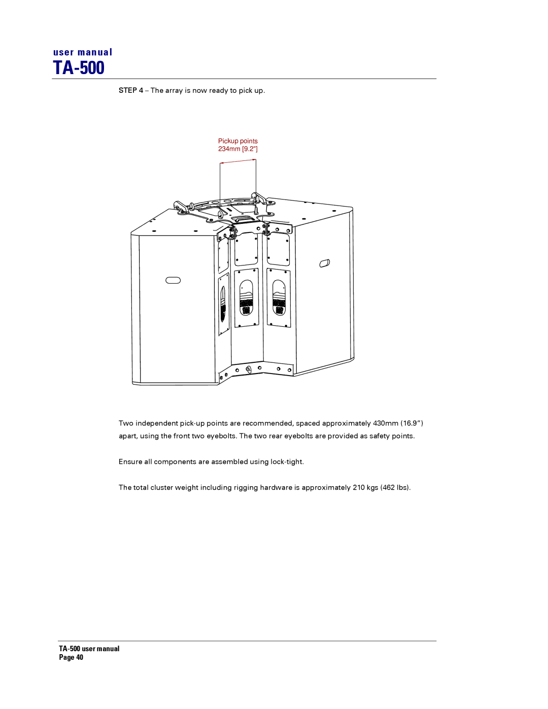 Turbosound TA-500DP, TA-500TDP, TA-500HDP, TA-500HM user manual Array is now ready to pick up 