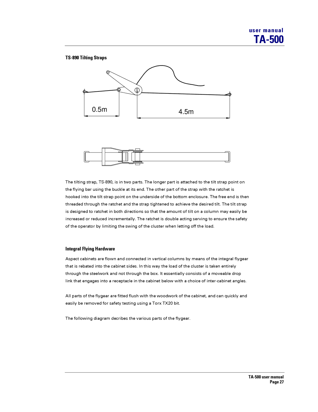 Turbosound TA-500HM, TA-500TDP, TA-500HDP, TA-500DP user manual TS-890 Tilting Straps, Integral Flying Hardware 